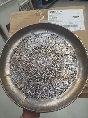 Ornate Embossed Metal Serving Tray - Antique Silver Tone